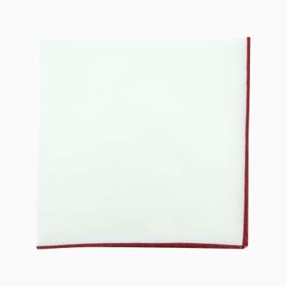 Burgundy bordered white pocket square