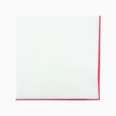 Raspberry bordered white pocket square