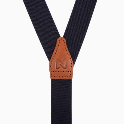 Bretelles Fines bleu marine cuir camel