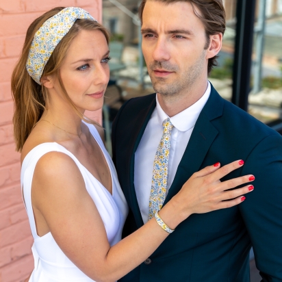 Liberty Mustard / sky blue Phoebe Tie