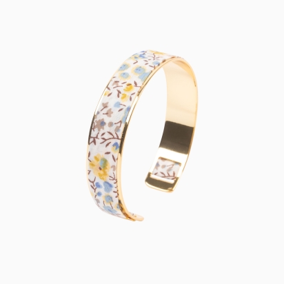 Bracelet laiton doré - Liberty Phoebe moutarde / bleu ciel