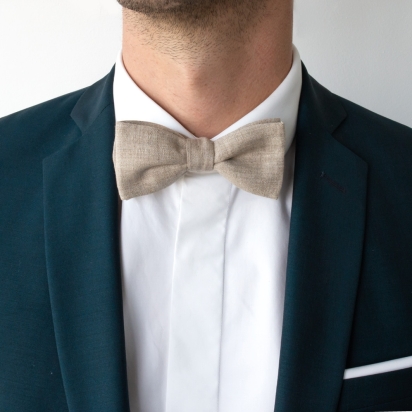 Natural textured Linen Bow Tie