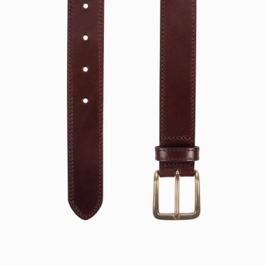 Chocolate Leather Belt / Gold Buckle