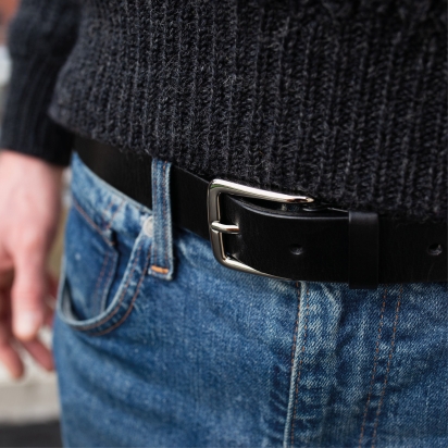 Ceinture cuir Noir boucle argentée