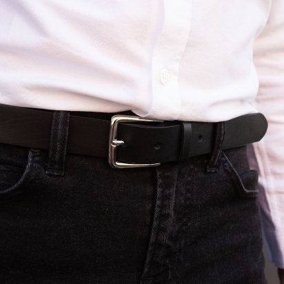 Ceinture cuir Noir boucle argentée