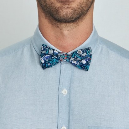 Noeud papillon Liberty Strawberry Thief bleu turquoise 2