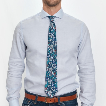 Cravate Liberty Strawberry Thief bleu turquoise 2