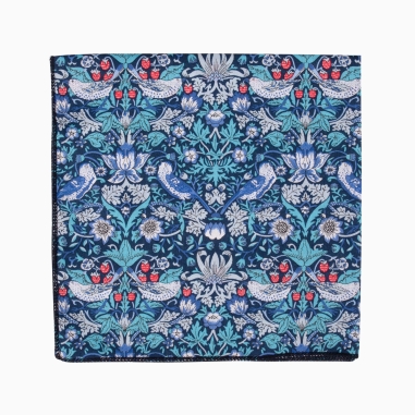 Liberty Strawberry Thief Pocket Square in Turquoise Blue