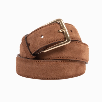 Camel Nubuck Leather Belt / Gold Buckle