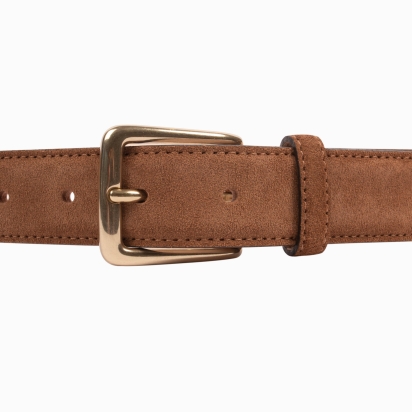 Camel Nubuck Leather Belt / Gold Buckle