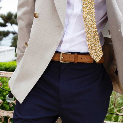 Camel Nubuck Leather Belt / Gold Buckle