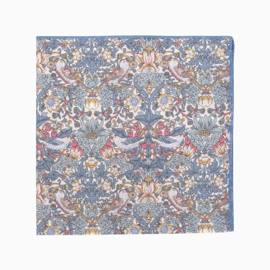 Liberty Strawberry Thief Pocket Square in Grey Blue