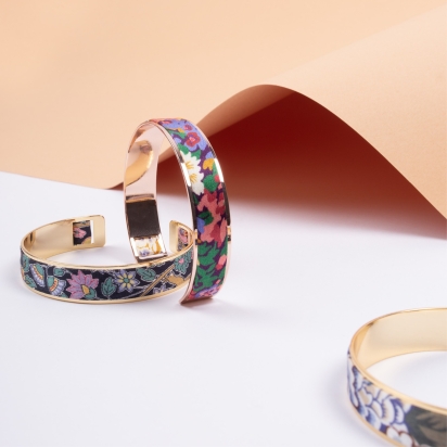 Bracelet laiton doré - Soie Liberty Thorpeness rose 2