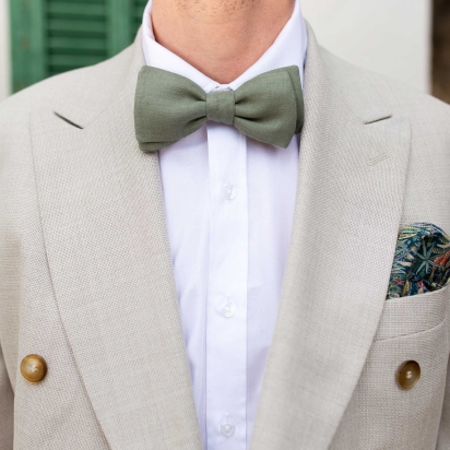 Noeud papillon Lin vert argile 2