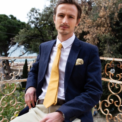 Liberty Mustard Feather Meadow Pocket Square 2