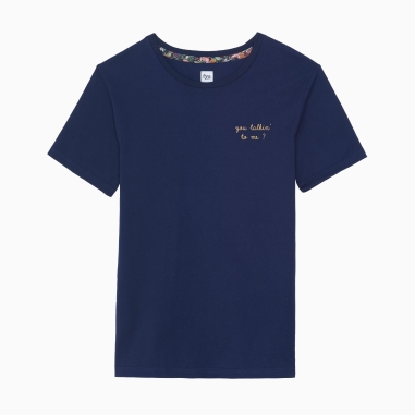 Navy Blue Embroidered T-shirt You talkin' to me?