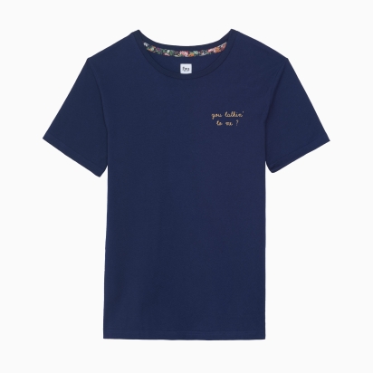 T-shirt bleu marine brodé You talkin' to me?