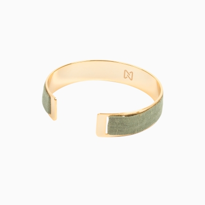 Bracelet laiton doré - Lin vert argile 2