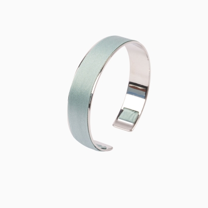 Bracelet laiton argenté - Soie vert d'eau