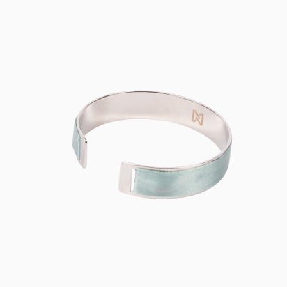 Bracelet laiton argenté - Soie vert d'eau 2