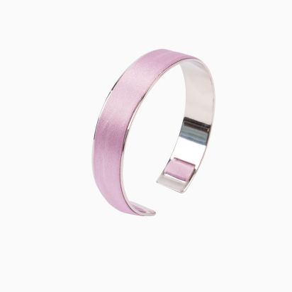 Bracelet laiton argenté - Soie lilas