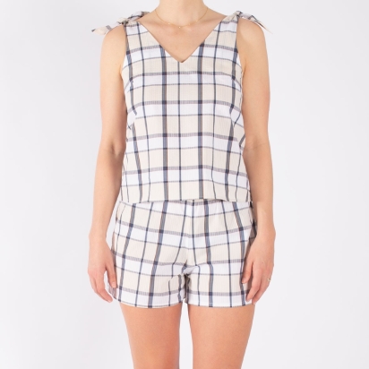 Pyjama Short Seersucker Carreaux beige