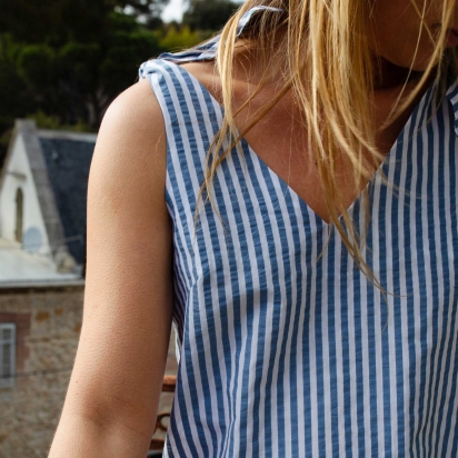 Débardeur Seersucker Rayures bleu