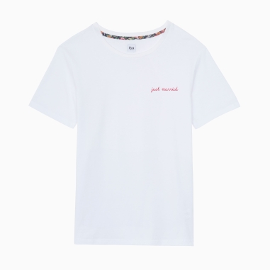 White Embroidered T-shirt Just Married