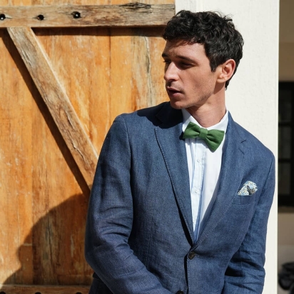 Moss Green Linen Bow Tie