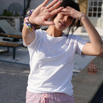 White Embroidered T-shirt Just Married