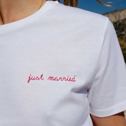 White Embroidered T-shirt Just Married