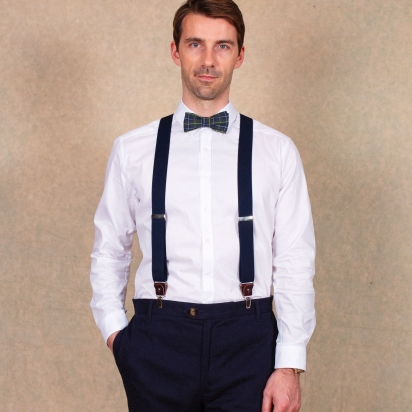 Chocolate brown leather navy blue LARGE braces 2