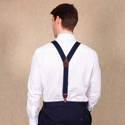 Chocolate brown leather navy blue...