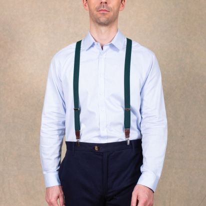 Bretelles Fines vert forêt cuir chocolat 2