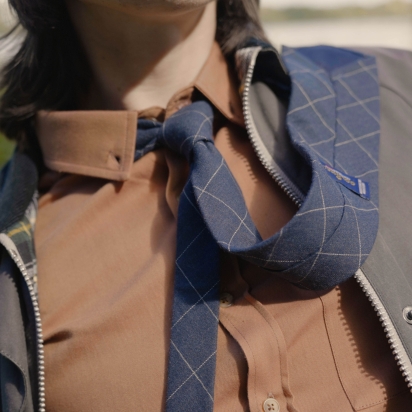 Navy Windowpane Check Tie