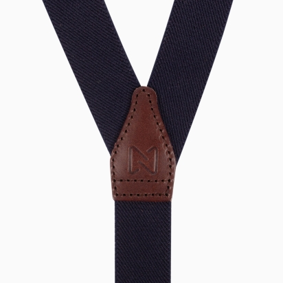 Chocolate leather navy blue Heritage Skinny braces 2