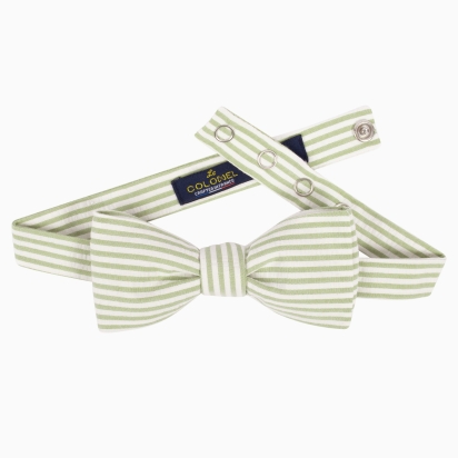 Seersucker Pistachio Stripes Bow Tie