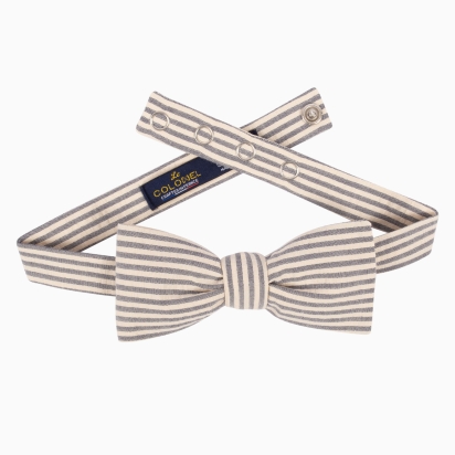 Seersucker Ink Blue Striped Bow Tie