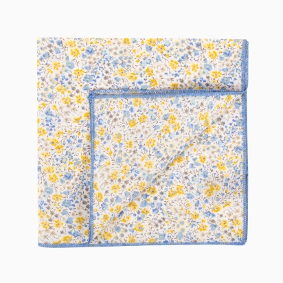 Pochette de costume Liberty Phoebe moutarde / bleu ciel