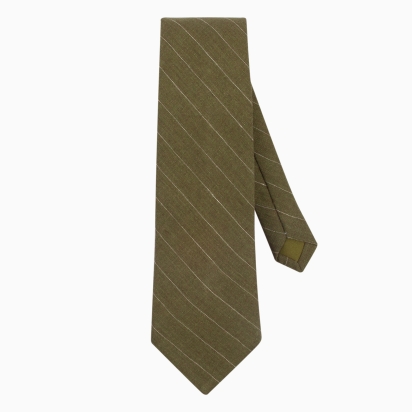 Cravate Lin rayé kaki