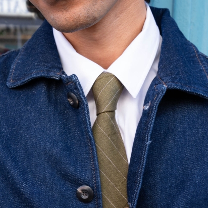 Striped Khaki Linen Tie