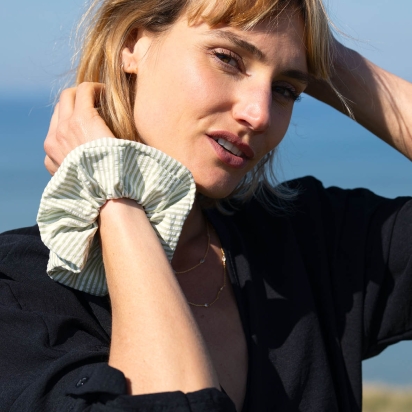 Seersucker Pistachio Stripes Scrunchie 2