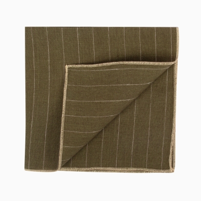 Khaki Striped Linen Pocket Square