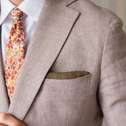 Khaki Striped Linen Pocket Square 2