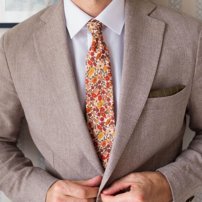 Khaki Striped Linen Pocket Square