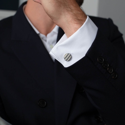 Ink Blue Stripes Seersucker Cufflinks 2