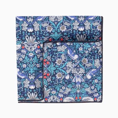 Liberty Turquoise Blue Strawberry Thief Pocket Square