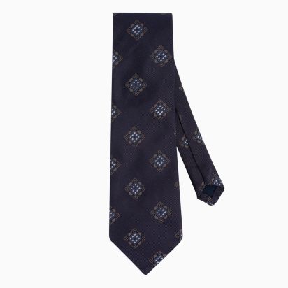 Navy Blue Mosaic Silk Tie
